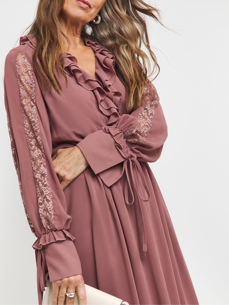 JD Williams Pink Frill Lace Detail Maxi Dress - Image 4 of 4