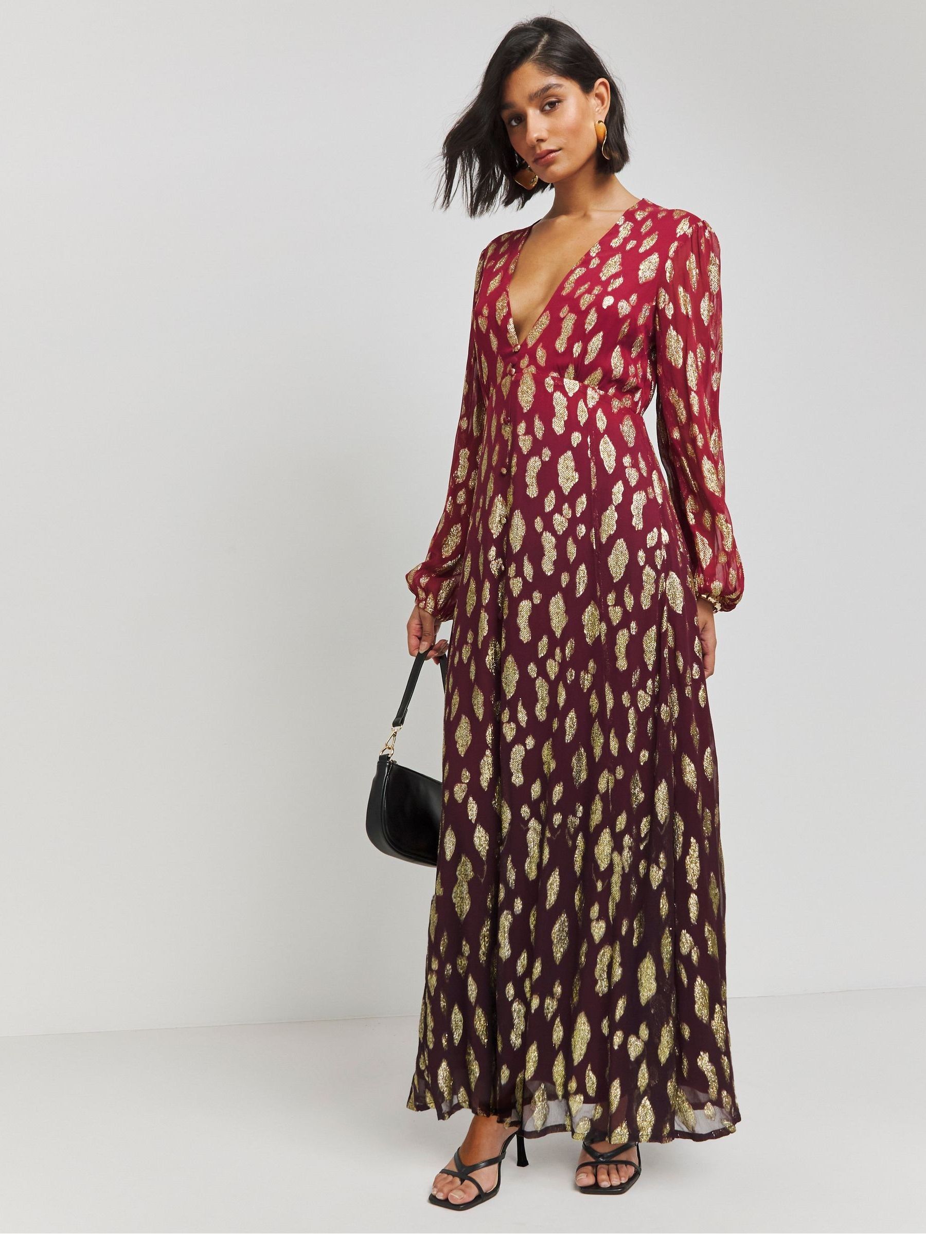 Simply Be Red Ombre Jacquard Maxi Dress