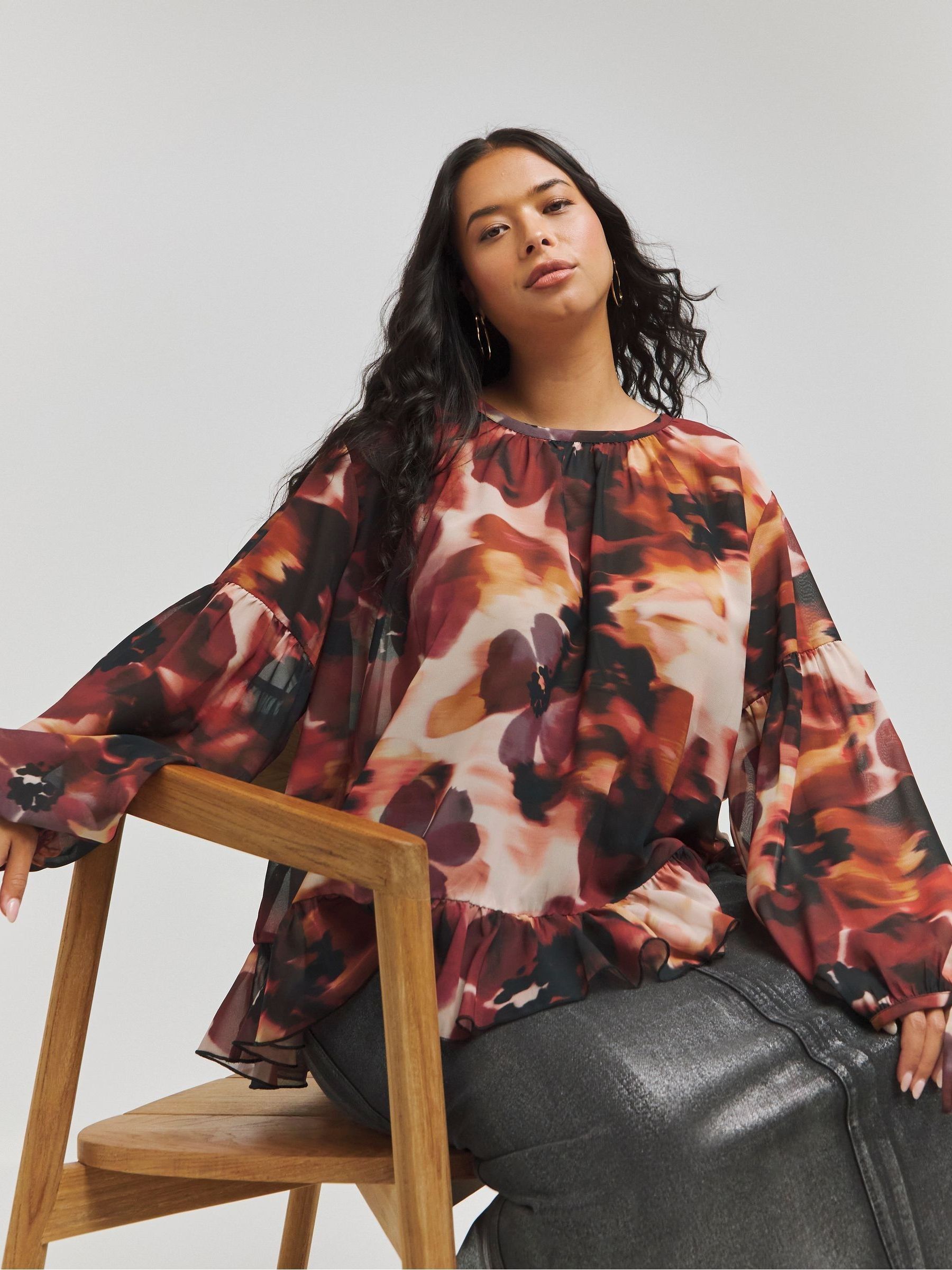 Buy Simply Be Red Georgette Ruffle Blouse from Next USA