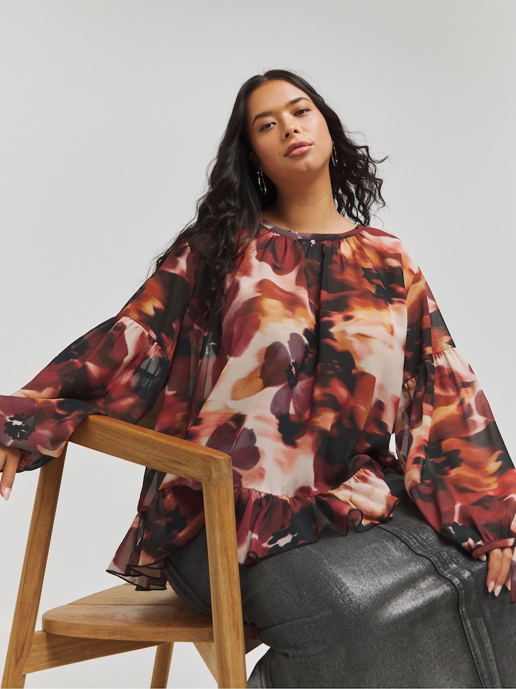 Simply Be Red Georgette Ruffle Blouse - Image 1 of 4
