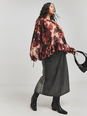 Simply Be Red Georgette Ruffle Blouse - Image 3 of 4