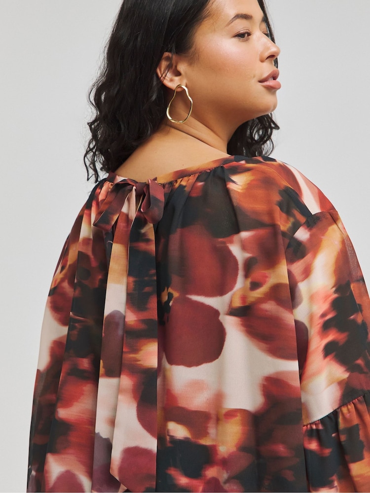 Simply Be Red Georgette Ruffle Blouse - Image 4 of 4