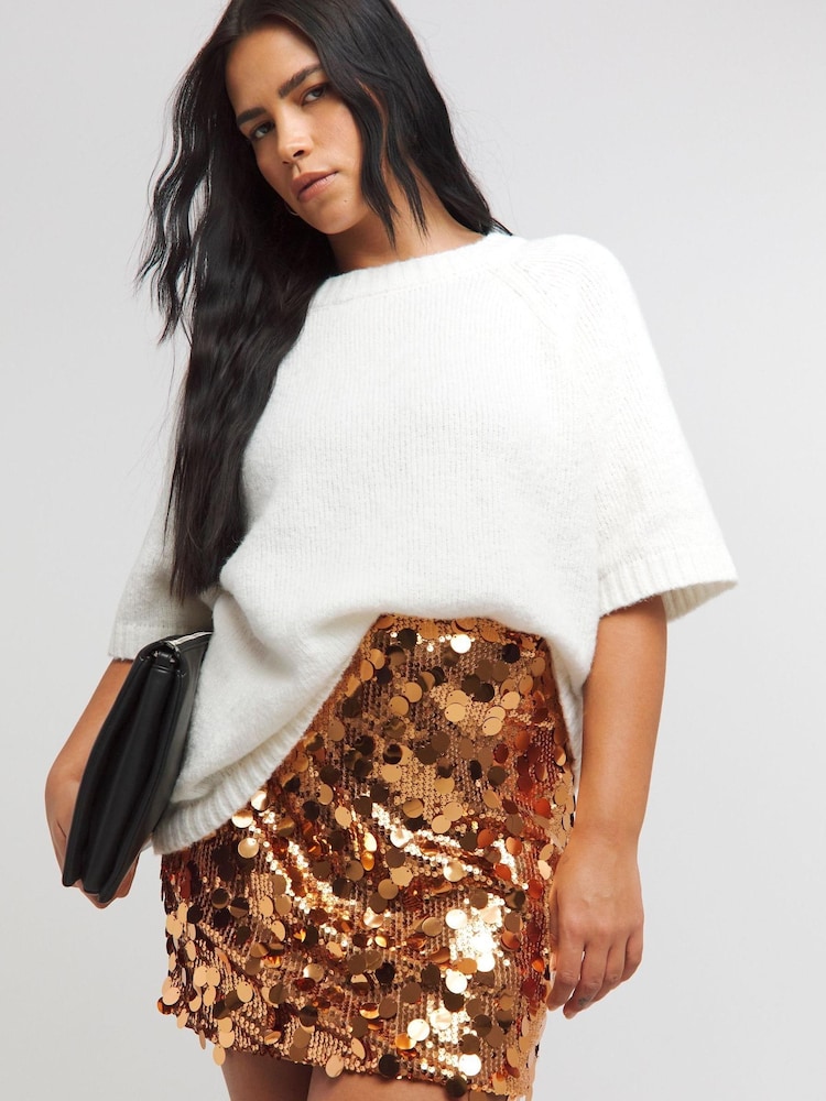 Simply Be Gold Mixed Disc Sequin Mini Skirt - Image 1 of 4