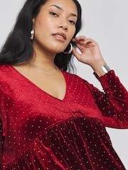 Simply Be Red Velour Hotfix Smock Dress - Image 3 of 4
