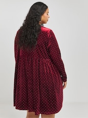 Simply Be Red Velour Hotfix Smock Dress - Image 4 of 4