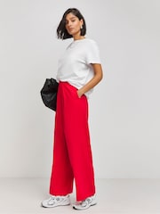 Simply Be Red Tie Waist Wide Leg Trousers With Turnup - Image 1 of 4