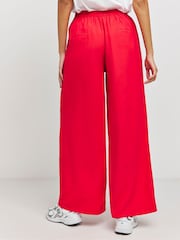 Simply Be Red Tie Waist Wide Leg Trousers With Turnup - Image 2 of 4