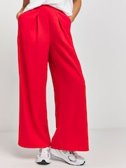 Simply Be Red Tie Waist Wide Leg Trousers With Turnup - Image 3 of 4