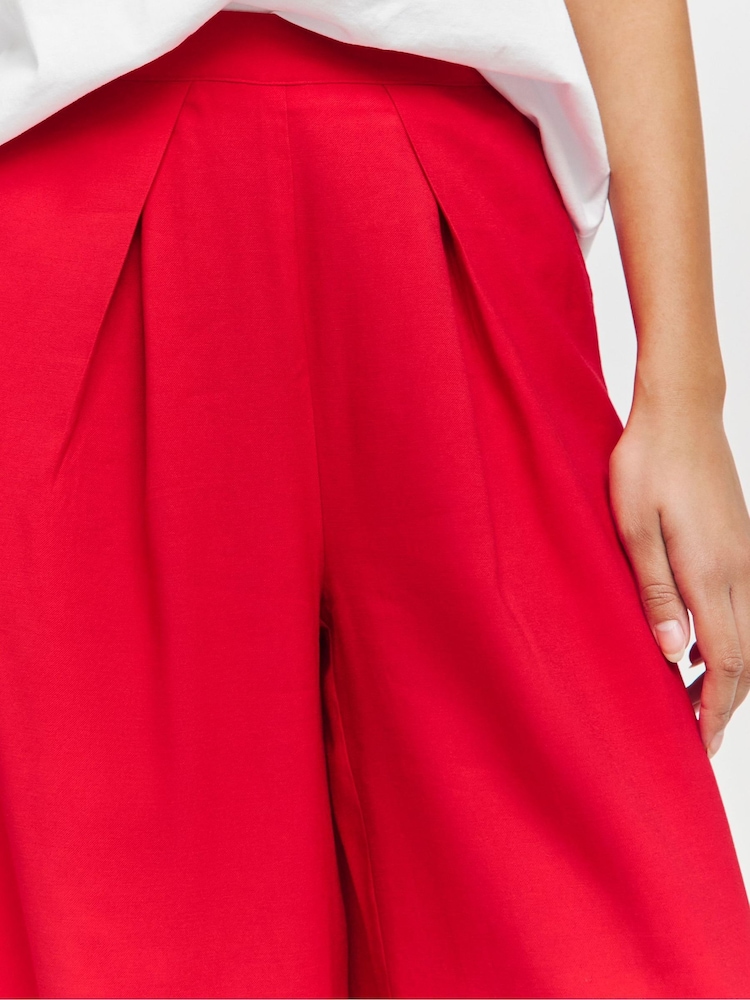 Simply Be Red Tie Waist Wide Leg Trousers With Turnup - Image 4 of 4