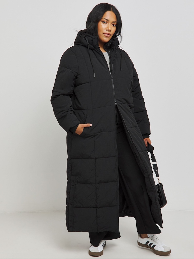 Simply Be Black Square Padded Maxi Duvet Coat - Image 1 of 4 Simply Be Black Square Padded Maxi Duvet Coat - Image 1 of 4