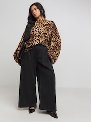 Simply Be Brown Leopard Print Collared Blouse - Image 3 of 4