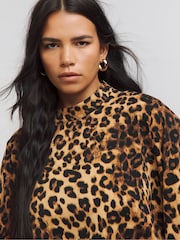 Simply Be Brown Leopard Print Collared Blouse - Image 4 of 4