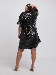 Simply Be Black Sequin T-Shirt Dress - Image 2 of 4