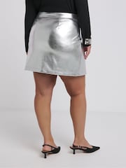 Simply Be Silver PU A-Line Mini Skirt - Image 2 of 4