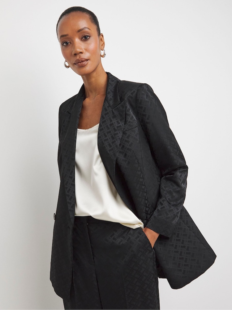 JD Williams Black Satin Jacquard Double Breasted Blazer - Image 1 of 4