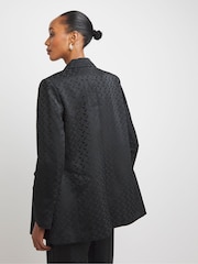 JD Williams Black Satin Jacquard Double Breasted Blazer - Image 2 of 4