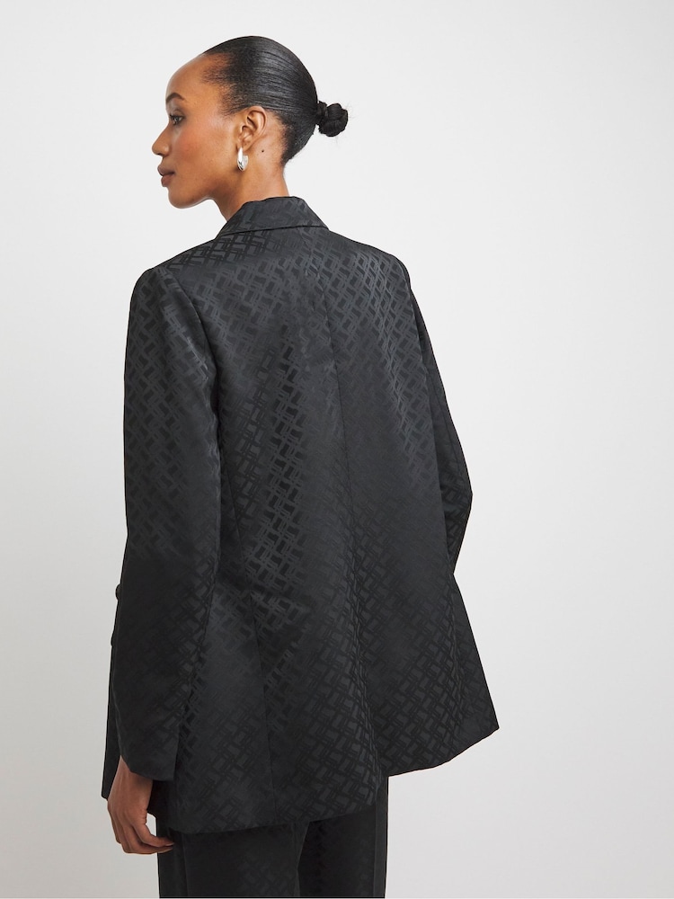 JD Williams Black Satin Jacquard Double Breasted Blazer - Image 2 of 4