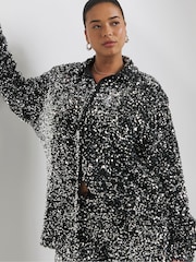 Simply Be Black Velvet Sequin Shirt - Image 1 of 4