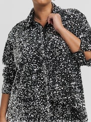 Simply Be Black Velvet Sequin Shirt - Image 4 of 4