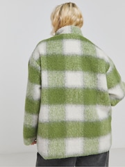 Simply Be Green Funnel Neck Brushed Checked Bomber Jacket - Image 2 of 4