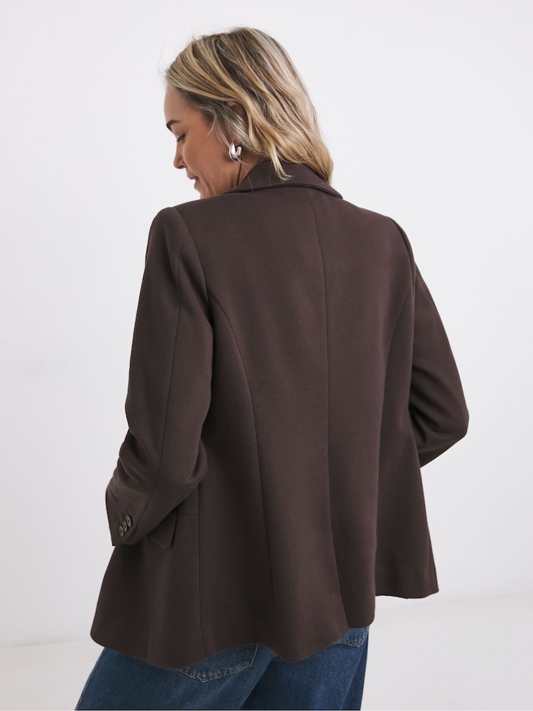 JD Williams Brown Ponte Double Breasted Chocolate Blazer - Image 2 of 4
