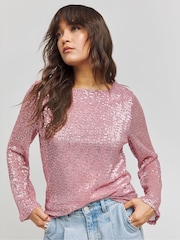 Simply Be Pink Flared Sleeves Sequin Top - Image 1 of 4