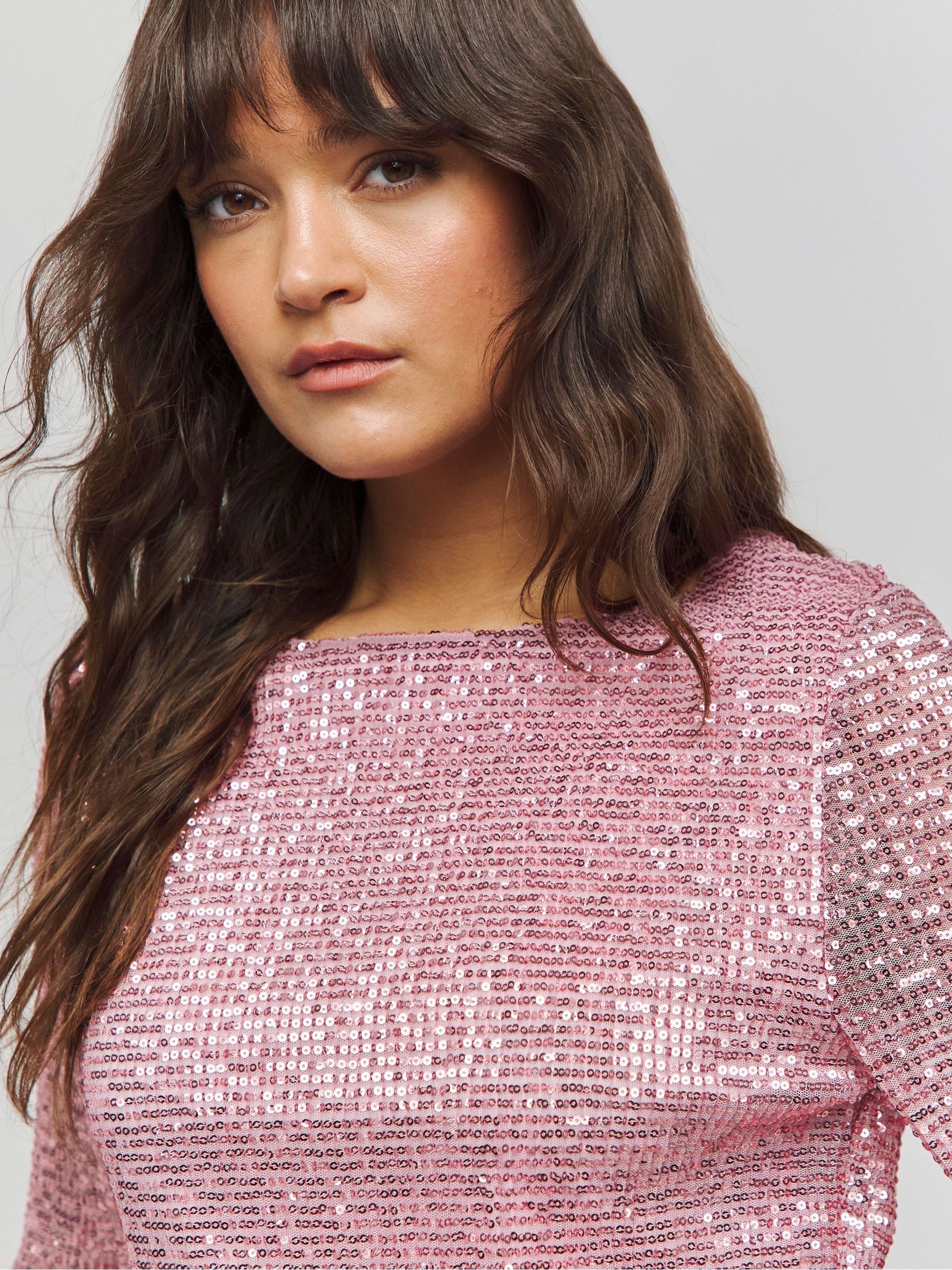 Buy Simply Be Pink Flared Sleeves Sequin Top from Next USA