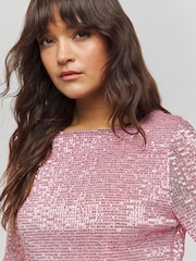 Simply Be Pink Flared Sleeves Sequin Top - Image 4 of 4