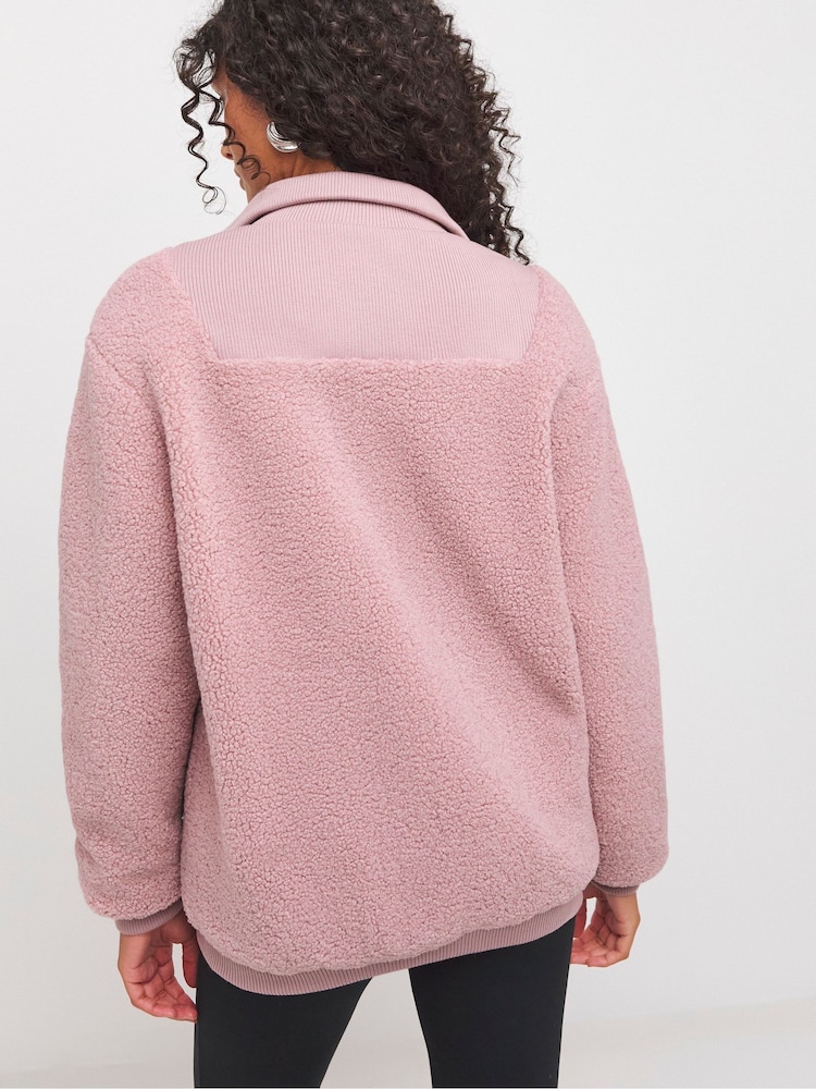 JD Williams Pink Zip Through Ribbed Collar Borg Jacket - Image 2 of 4