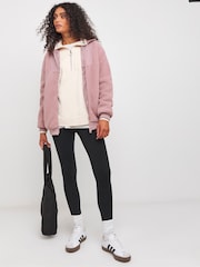 JD Williams Pink Zip Through Ribbed Collar Borg Jacket - Image 3 of 4