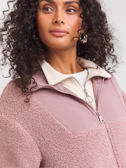 JD Williams Pink Zip Through Ribbed Collar Borg Jacket - Image 4 of 4