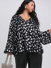 Simply Be Silver Star Jacquard Smock Top - Image 1 of 4