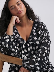 Simply Be Silver Star Jacquard Smock Top - Image 4 of 4