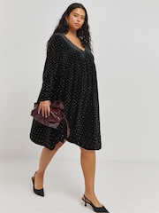 Simply Be Black Velour Hotfix Smock Dress - Image 1 of 4
