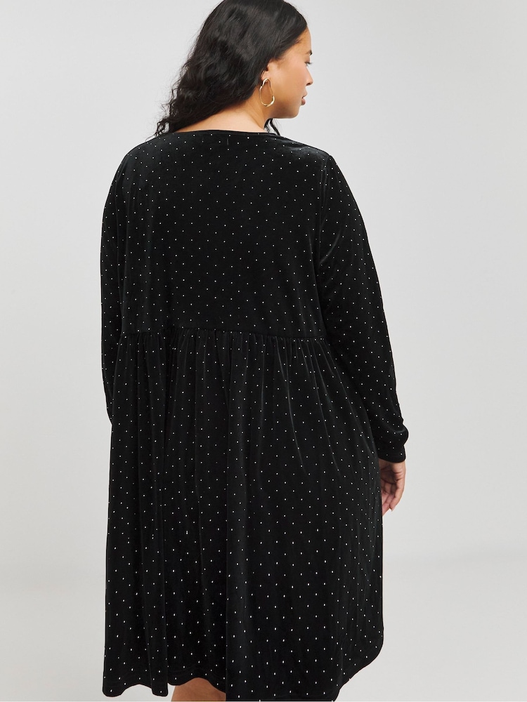 Simply Be Black Velour Hotfix Smock Dress - Image 2 of 4
