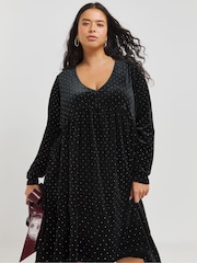 Simply Be Black Velour Hotfix Smock Dress - Image 3 of 4
