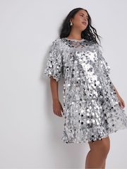 Simply Be Silver Sequin T-Shirt Dress - Image 1 of 4