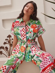 Multi Bright Floral 100% Cotton Tie Waist Shirt - Image 1 of 8