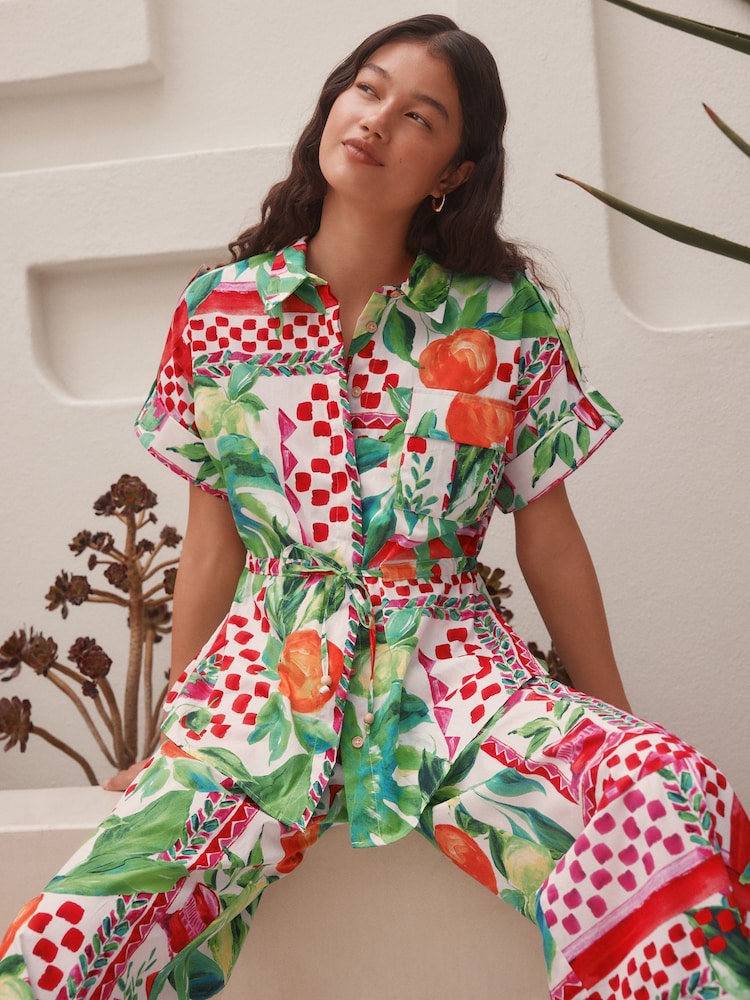 Multi Bright Floral 100% Cotton Tie Waist Shirt - Image 1 of 8