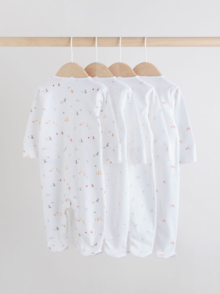 White 4 Pack Baby Popper Sleepsuits 4 Pack (0-2yrs) - Image 2 of 13 White 4 Pack Baby Popper Sleepsuits 4 Pack (0-2yrs) - Image 2 of 13