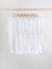 White 7 Pack Baby Popper Sleepsuits 4 Pack (0-2yrs) - Image 1 of 16