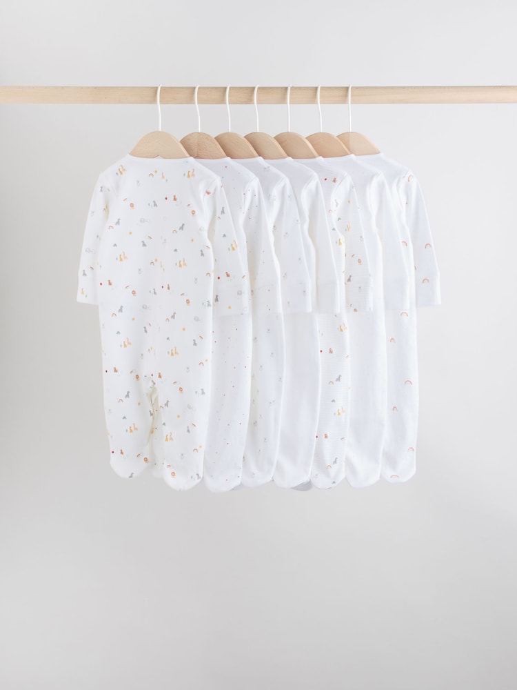 White 7 Pack Baby Popper Sleepsuits 4 Pack (0-2yrs) - Image 2 of 16