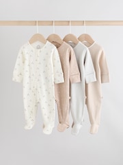 Cream Baby Two Way Zip Sleepsuits 4 Pack (0-2yrs) - Image 1 of 12