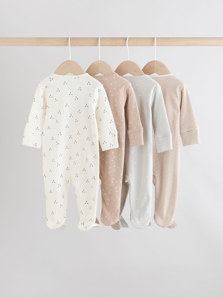 Cream Baby Two Way Zip Sleepsuits 4 Pack (0-2yrs) - Image 2 of 12