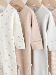 Cream Baby Two Way Zip Sleepsuits 4 Pack (0-2yrs) - Image 8 of 12