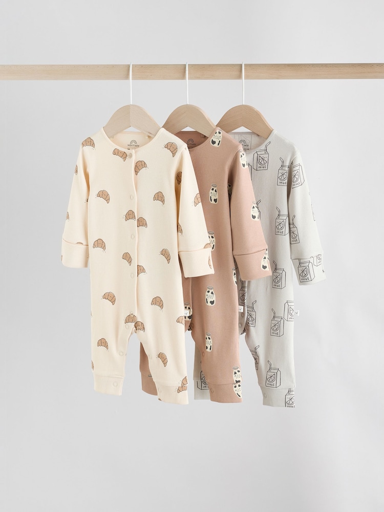 Neutral Baby Breakfast Footless Sleepsuits 3 Pack (0mths-3yrs) - Image 1 of 10