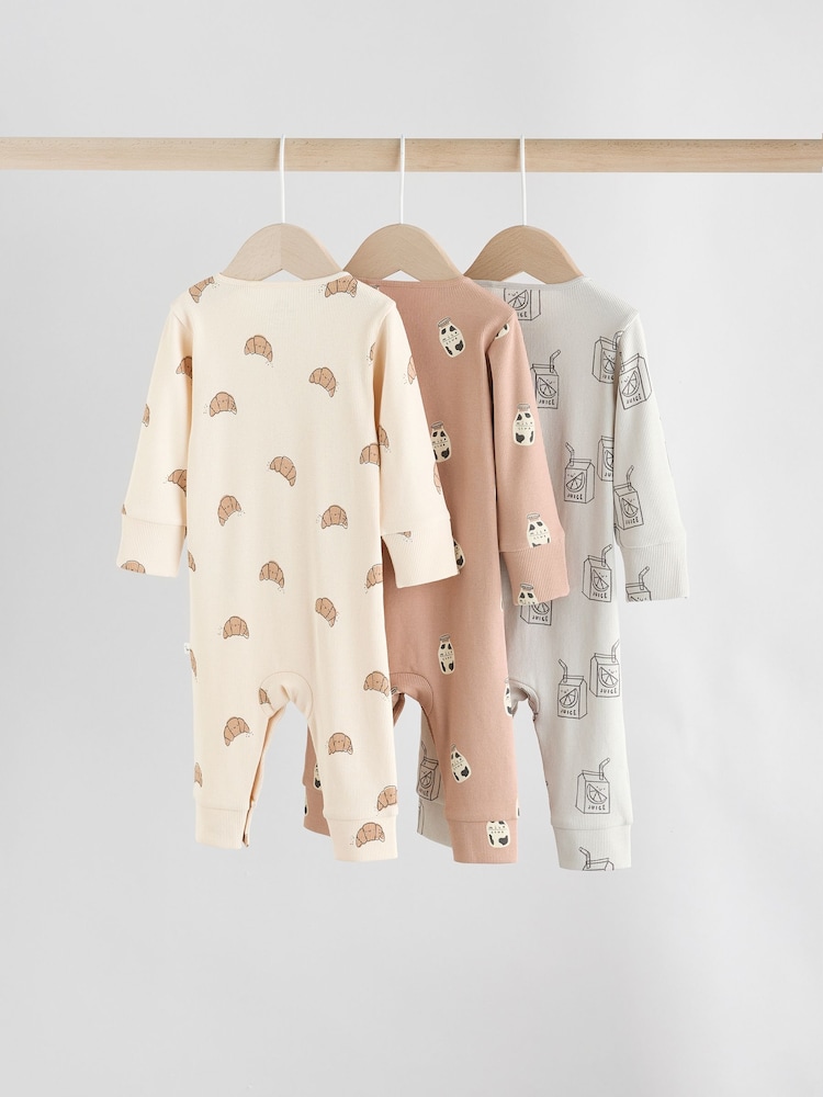 Neutral Baby Breakfast Footless Sleepsuits 3 Pack (0mths-3yrs) - Image 2 of 10
