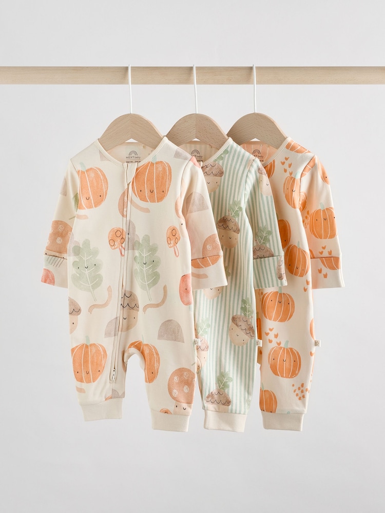 Cream Baby Two Way Zip Footless Sleepsuits 3 Pack (0mths-3yrs) - Image 1 of 12