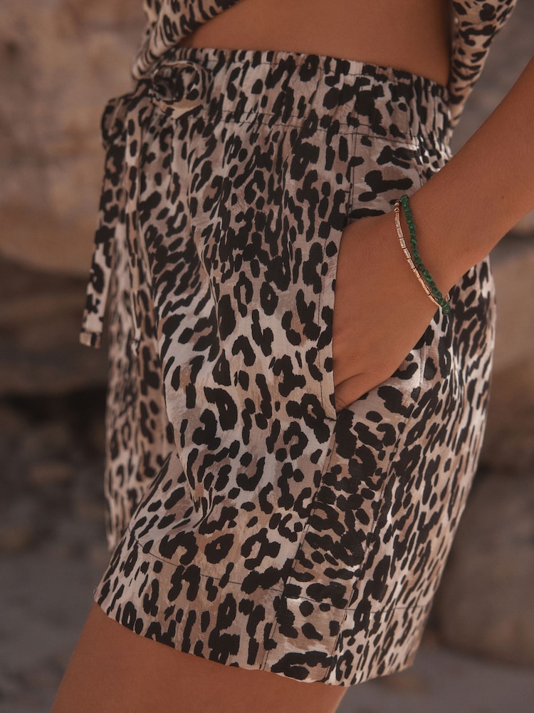 Grey Leopard Print Drawstring Shorts - Image 4 of 4