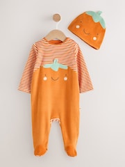 Orange Halloween Velour Pumpkin Dress Up Baby Sleepsuit (0mths-2yrs) - Image 1 of 1